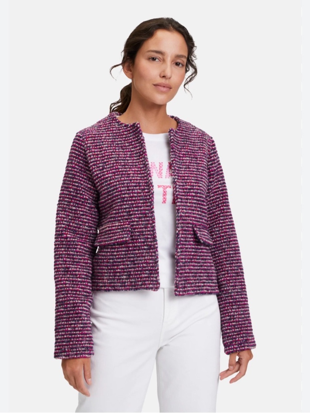 Textured Purple Tweed Open-Front Jacket Size 16